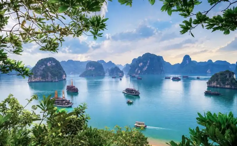 Cruise boat in morning mist, Ha Long Bay